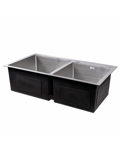 Мойка для кухни с двумя чашами интегрированная Lidz Handmade H7843 (LDH7843BRU35387) Brushed Steel 3,0/1,0 мм