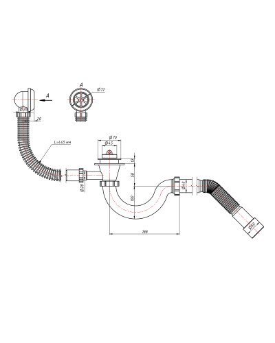 Сифон для ванны Lidz (WHI) 60 03 V001 00 прямоточный (выход 50 мм)