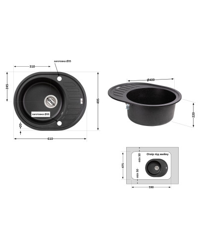 Кухонная мойка Lidz 620x500/200 BLM-14 (LIDZBLM14620500200)