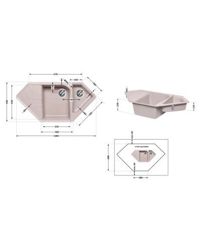 Кухонная мойка с дополнительной чашей Lidz 1000x500/225 COL-06 (LIDZCOL061000500225)
