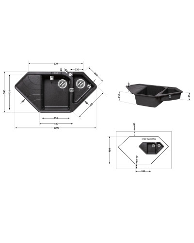 Кухонная мойка с дополнительной чашей Lidz 1000x500/225 GRF-13 (LIDZGRF131000500225)