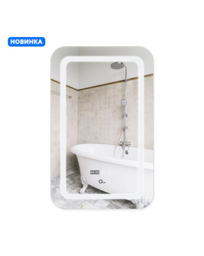 Зеркало Qtap Mideya (DC-F911) 500х800 с LED-подсветкой Touch, с антизапотеванием, с часами, диммером, рег. яркости QT2078F911W