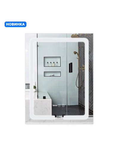 Зеркало Qtap Mideya (DC-F937) 600х800 с LED-подсветкой Touch, с антизапотеванием, с часами, диммером, рег. яркости QT2078F937W