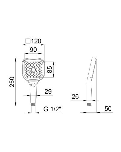 Лейка для ручного душа Qtap Rucni 120 мм прямоугольная QTRUCA120N3KCB Chrome