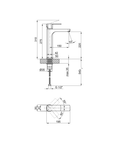 Смеситель для раковины Qtap Lipno высокий QTLIPNO1023H101C Chrome