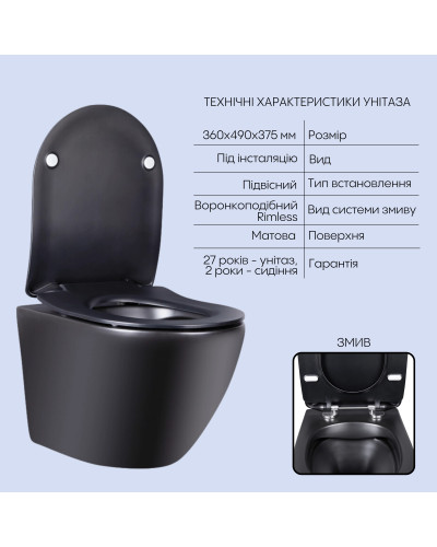 Готовое решение Qtap для ванной комнаты: подвесной унитаз Robin Rimless + комплект инсталляции Nest 4 в 1 (линейная клавиша Black mat)