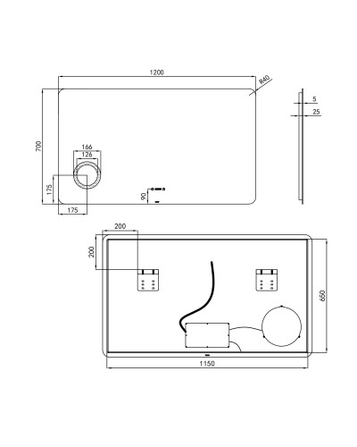 Зеркало Qtap Scorpio 1200х700 с LED-подсветкой Touch, линза, цифровые часы, диммер, рег. яркости QT14781004W