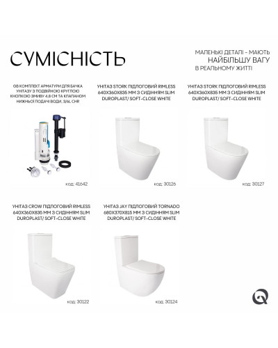 Qtap GB комплект арматуры для бачка унитаза с двойной круглой кнопкой смыва 4,8 см и клапаном нижней подачи воды, 3/6L CHR