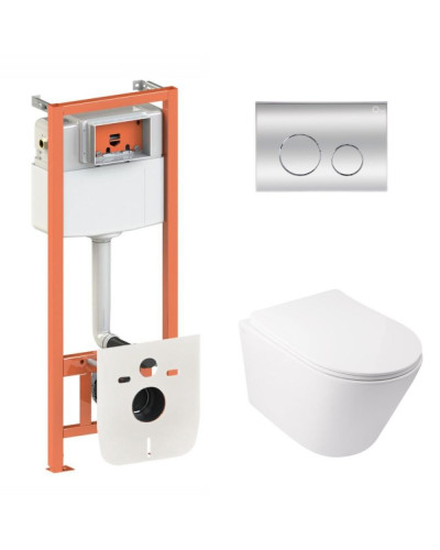 Готовое решение Qtap для ванной комнаты: подвесной унитаз  Swan Ultra Quiet + комплект инсталляции Nest 4 в 1 (круглая клавиша Chrome)