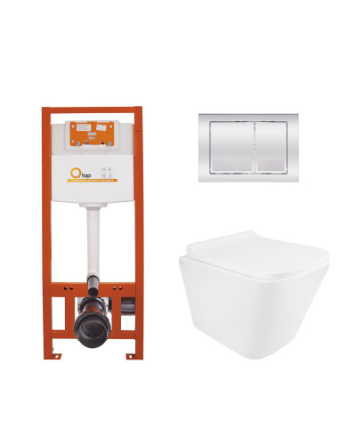 Готовое решение Qtap для ванной комнаты: подвесной унитаз Tern Ultra Quiet + комплект инсталляции Nest 4 в 1 (квадратная клавиша Chrome)
