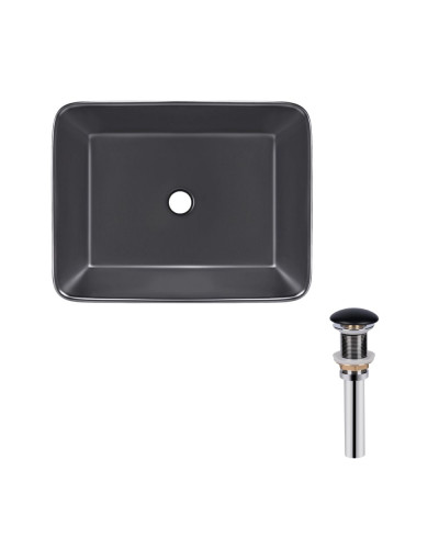 Комплект Qtap Tern: Раковина накладная прямоугольная 475х370х140 мм Matt Black + Донный клапан PU03