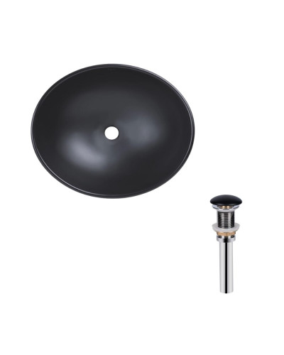 Комплект Qtap Dove: Раковина накладная овальная 410x335x145 мм Matt Black + Донный клапан PU03