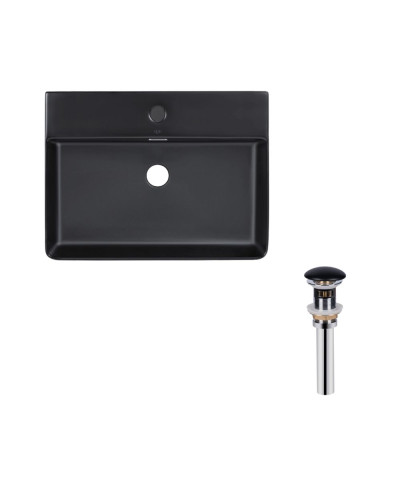 Комплект Qtap Nando LT: Раковина подвесная прямоугольная 600х420х120 мм Matt Black + Донный клапан PU03O
